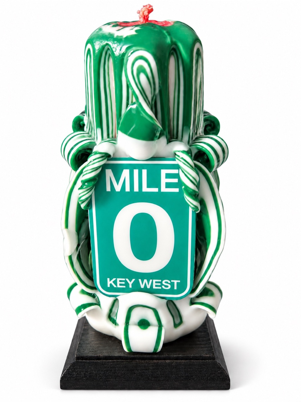 Key West Mile 0 Hand-Carved Cut & Curl Ribbon Candle Wood Base Display